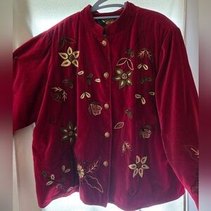 Embroidered Velvet Red Women's Jacket